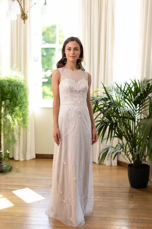 Sahara W427 Beaded Overdress with Strapless Satin Slip True Bride